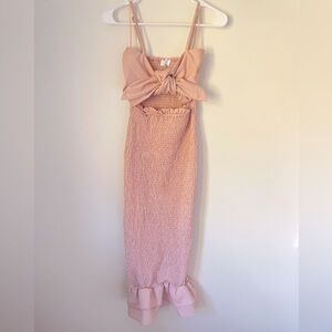 PinkBlush Mauve Gingham Print Smocked Fitted Self-Tie Maternity Midi Dress